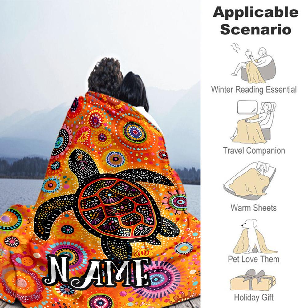 Orange Turtle Customize Your Name Blanket Lightweight Customizable Blanket Soft & Cozy Versatile for Livingroom Couch Home Decor Office Chair