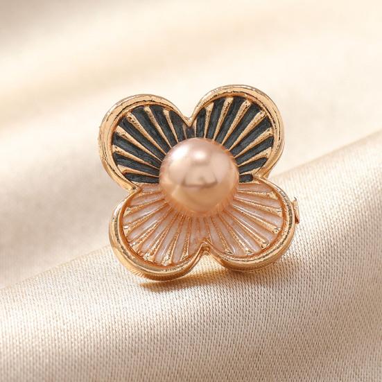 Women Brooch Imitation Pearls Enamel Glaze Flower Shape Shawl Pin Lapel Neckline Clip Anti-Exposure Buckle