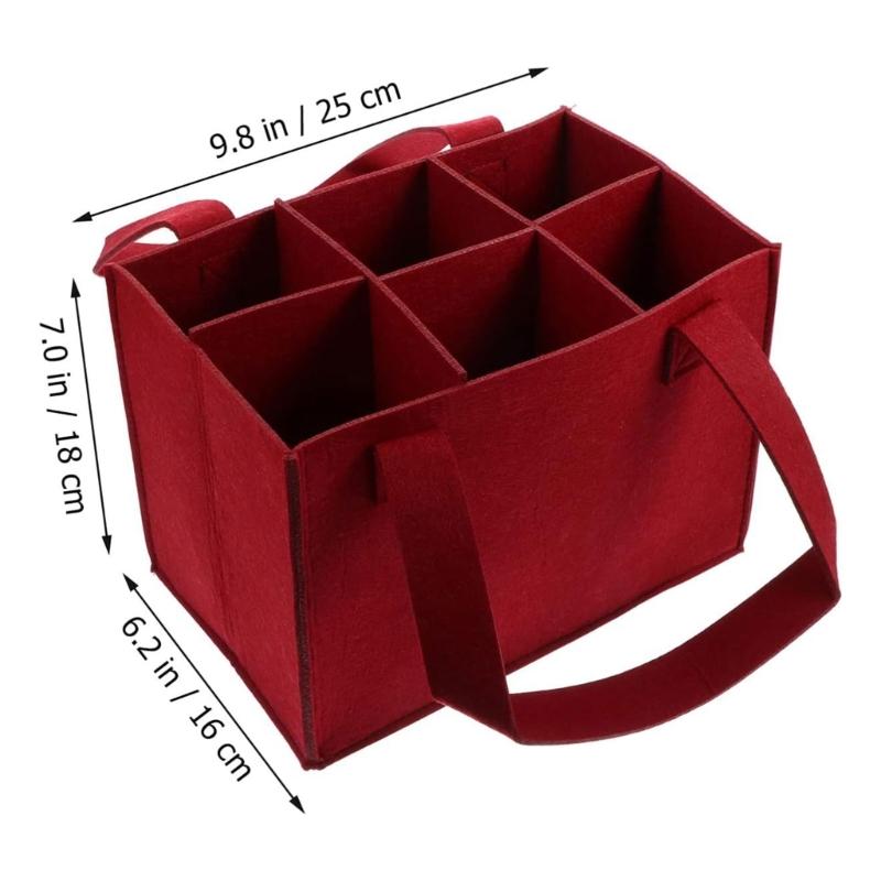 Elegant Felt Wine Bottle Carriers Bag 6 Bottle Bag With Secure Inner Dividers And Comfortable Handle For Safe Transport