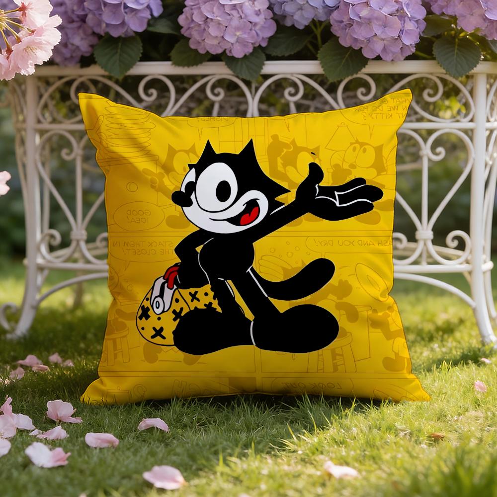 Cartoon F-Felix the Cat Cushion Cover Home & Car Dual-Scene Pillow Cover: Reversible for Premium Comfort