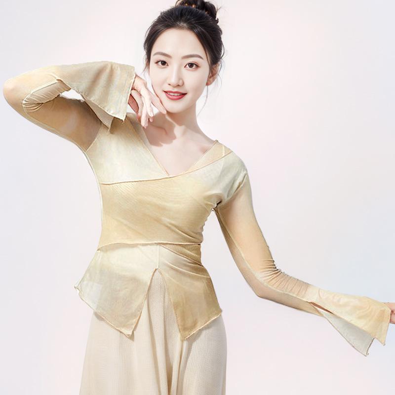 Women's Gradient Ethnic Dance Costume - Long Sleeve Gauze for Classical Chinese Dance Practice and Art Exams.