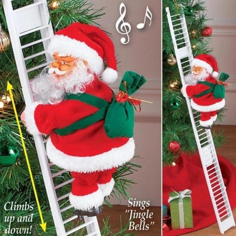 Santa Claus Doll Climbing Ladder with Music Christmas Tree Ornaments Decorations For Home Navidad New Year Kids Gift