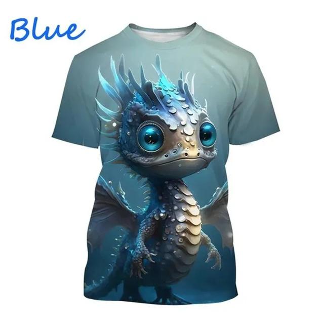Graficzne koszulki z małym smokiem, zabawne, urocze zwierzę, koszulka z dinozaurem dla mężczyzn, ubrania, prezenty dla dzieci ze smokiem, t-shirt casual dla chłopca, topy