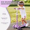 Kinder 3-Rad-Roller für 2-6 Jahre mit verstellbarer Höhe, LED-Licht, TPE-Lenker, Lila