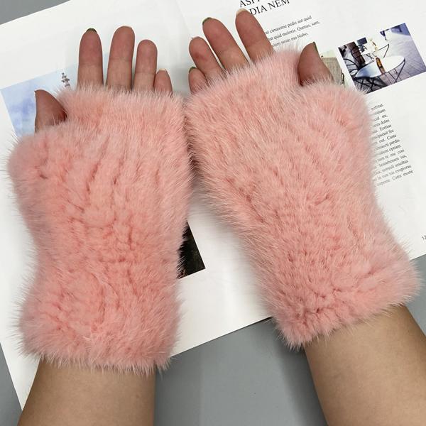 Winter Gloves for Women Natural Mink Fur Knitted Fingerless Solid Warm Elastic Gloves