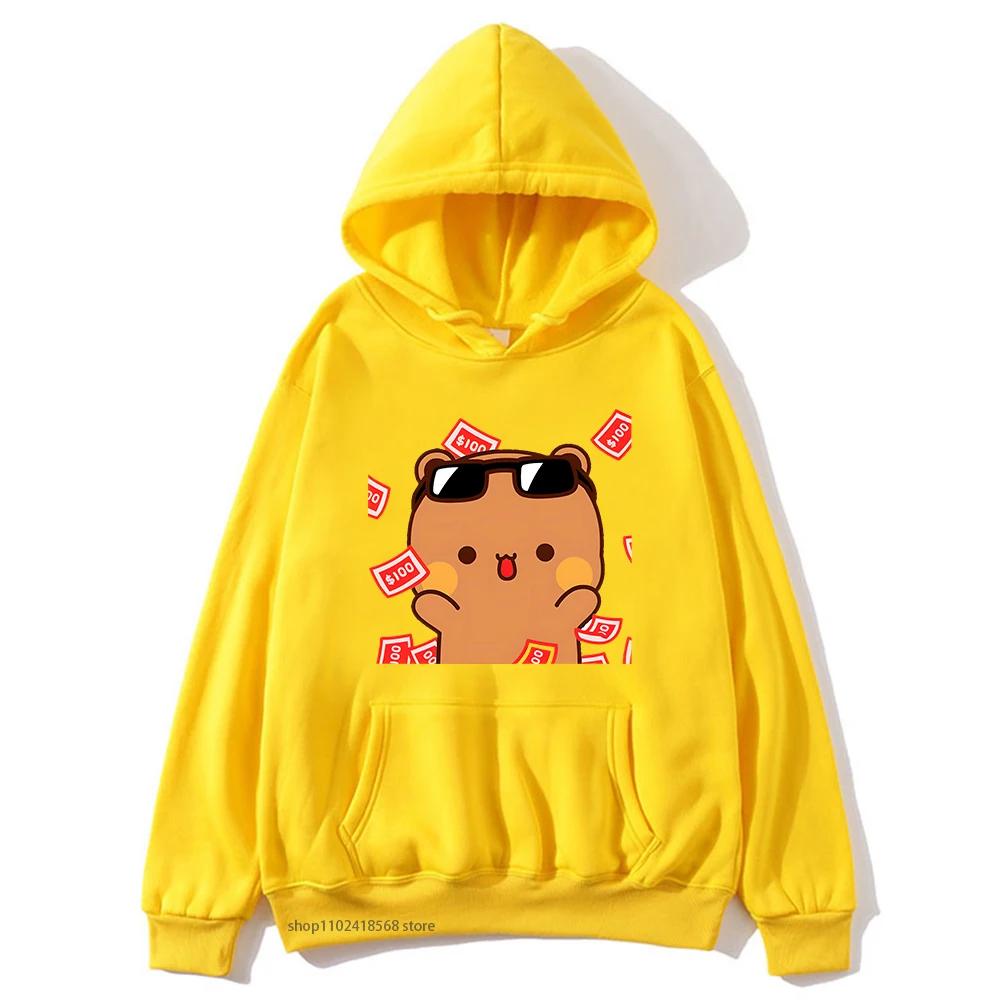 Men's hooded sweatshirt with Bubu and Dudu cartoon print, a fashionable and casual hip-hop style top for autumn and winter Harajuku fashion.