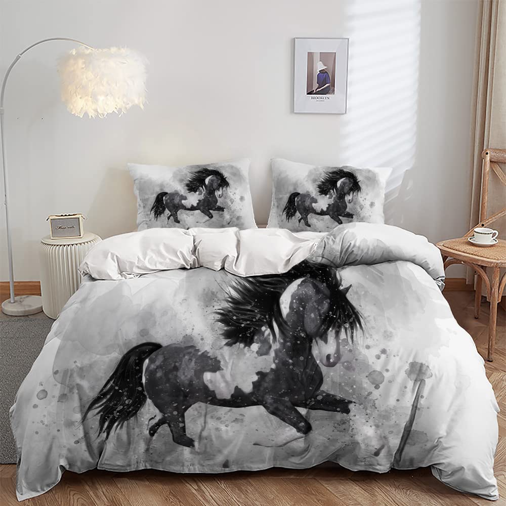 Comforter Horse Queen Size Wild Animals Bedding Set For Kids Girls Teens Dreamy Natural Flowers Plants Decor Comforter