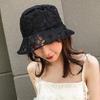 Chapeau de pêcheur pliable pour femme, couleur unie, avec motif floral en dentelle, anti-UV, bob