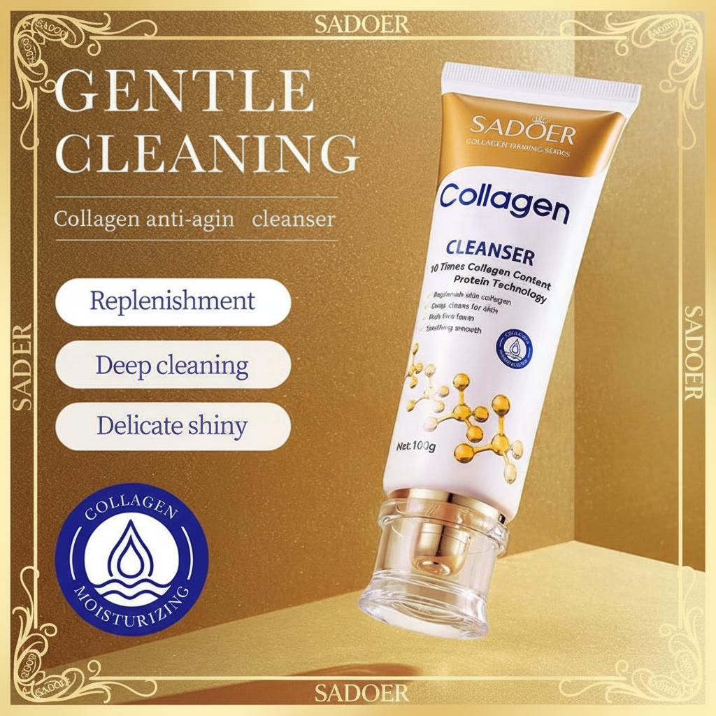 100G SADOER Collagen Facial Cleanser Skincare Firming Moisturizing Face Cleansing Face Wash Foam Cleanser Skin Care Products