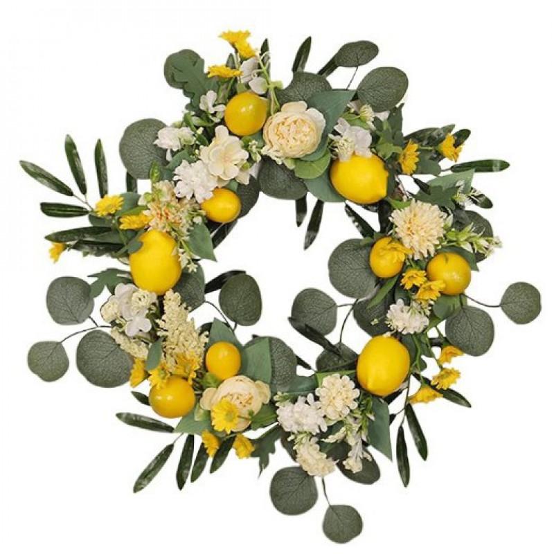 Artificial Lemon Peony Wreath Wall Hanging Decor Door Home Festival Party Decoration
