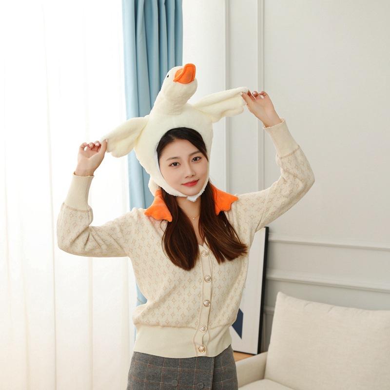Funny White Goose Plush Head Hat, Cartoon Animal Headgear for Photography Cosplay Party Shooting Props
