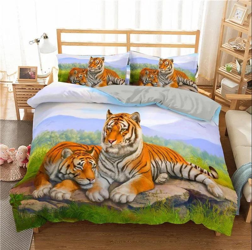 Tiger Duvet Cover Set King/Queen/Full Size Wild Theme Bedding Set Animals Pattern Polyester Comforter Cover with 1/2 Pillowcases