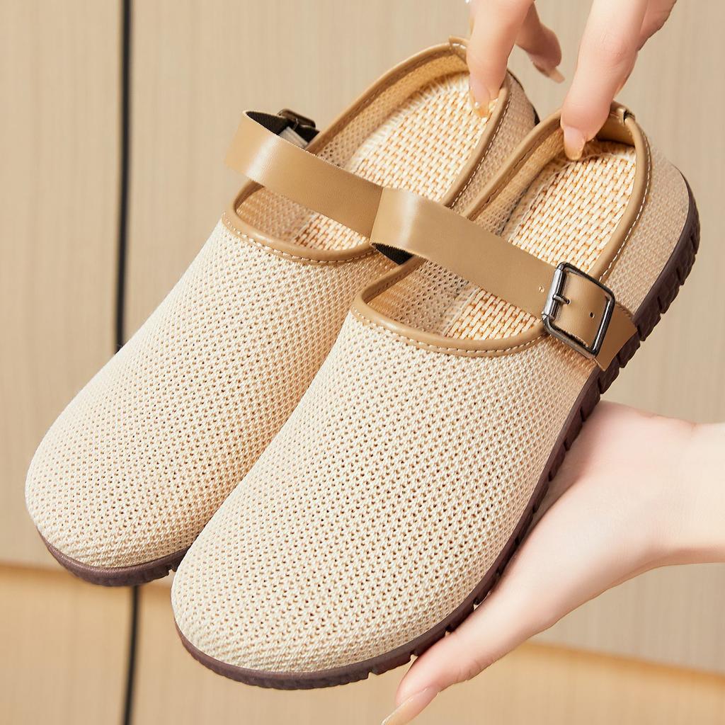 Women Knitted Half Slippers Breathable Mesh Casual Slides Comfortable Lightweight Slip-on Mules