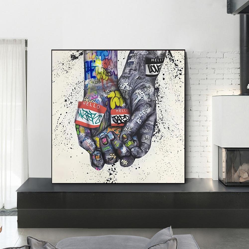 Graffiti płótno artystyczne malarstwo serce ręcznie plakaty i druki Cue Eyes zdjęcia do salonu dekoracje ścienne do domu Mural Cuadros