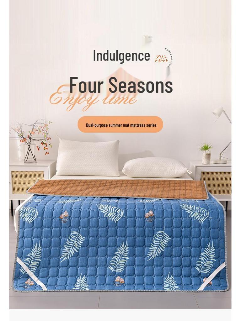 Dual-Season Mattress Pad with Rattan Base – Cooling, Summer/Winter Use for Single/Double Beds, Ideal for Dorms