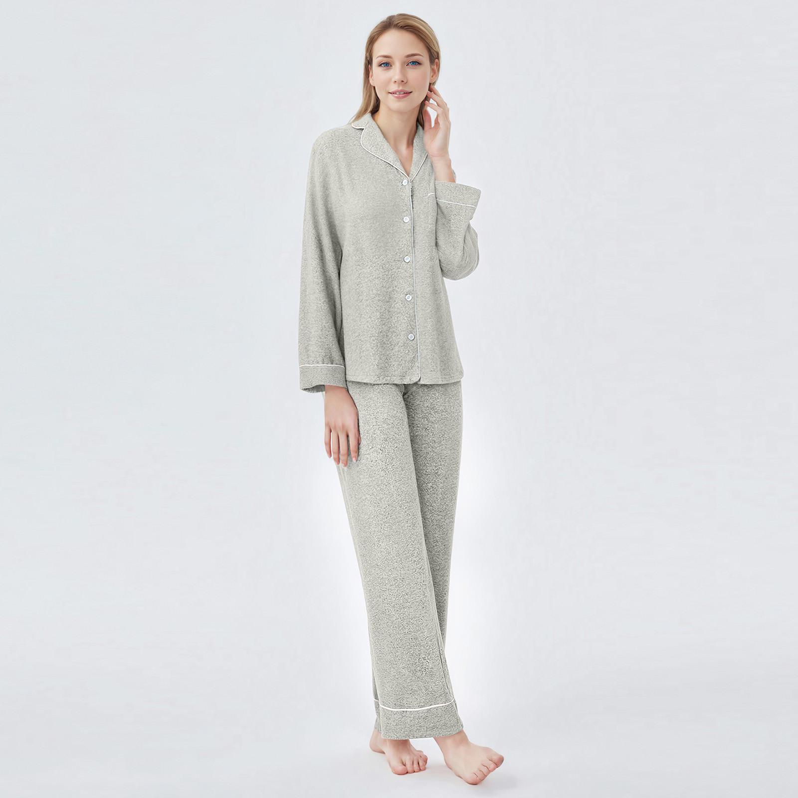 

Пижамы женские, пижамный комплект на пуговицах, рубашка с длинными рукавами и пижамные штаны, мягкий пижамный комплект, повседневная домашняя одежда, пижамы XL серый