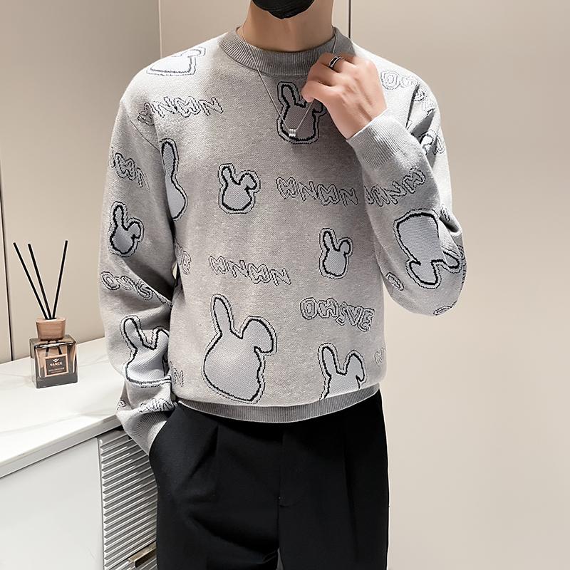 Pletený podzimní zimní svetr Pánský jarní a podzimní Korejský Nový kulatý výstřih Volný top Šik Hong Kongský styl Trendy