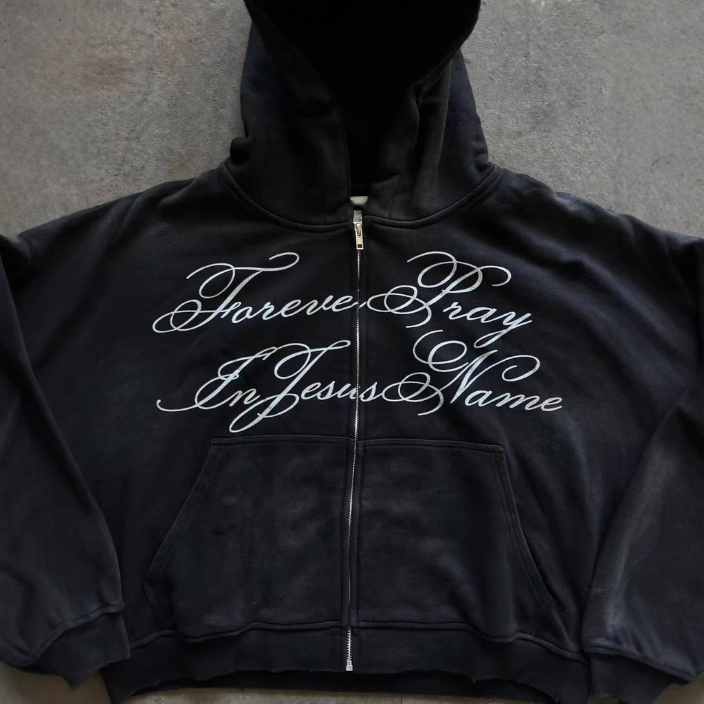 European and American High Street Dark Wind Hooded Zipper Sweater Men's and Women's Four Seasons Trendy Brand Street Retro Loose Coat