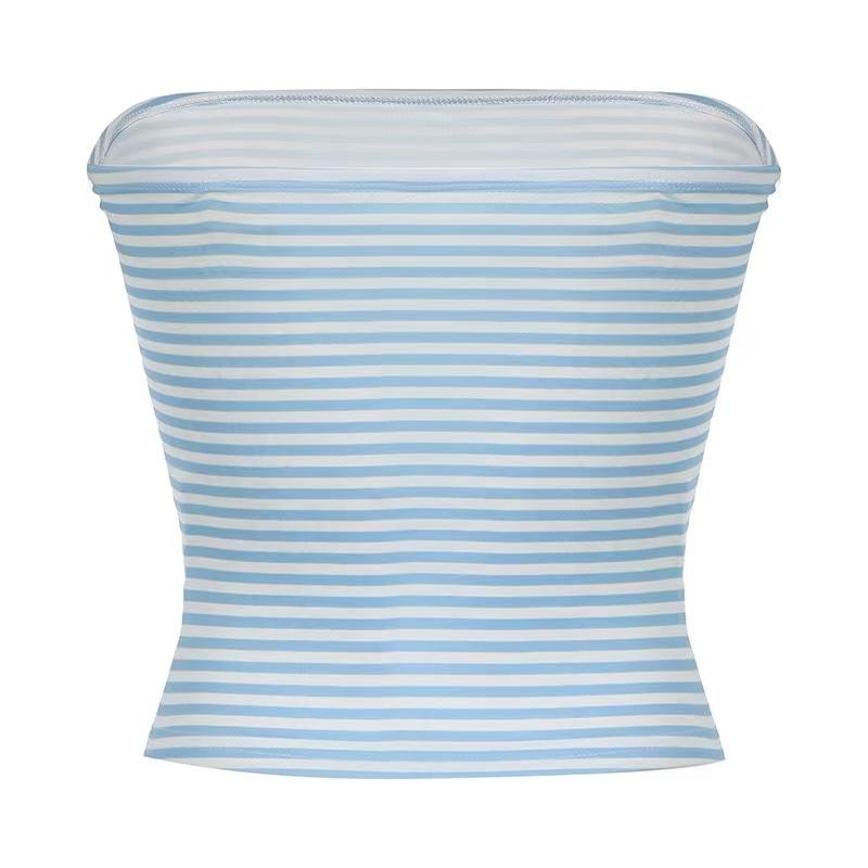 Strapless Women Tube Tops Cropped Off Shoulder Backless Short Tank Summer Party Club Stripedsolid Mini Vest 2024 New