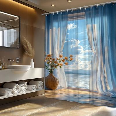 1pc Serene Seascape Shower Curtain - Peach Roses Through Open Window, Polyester, Machine Washable, 70x70", 12 Hooks, All-Season