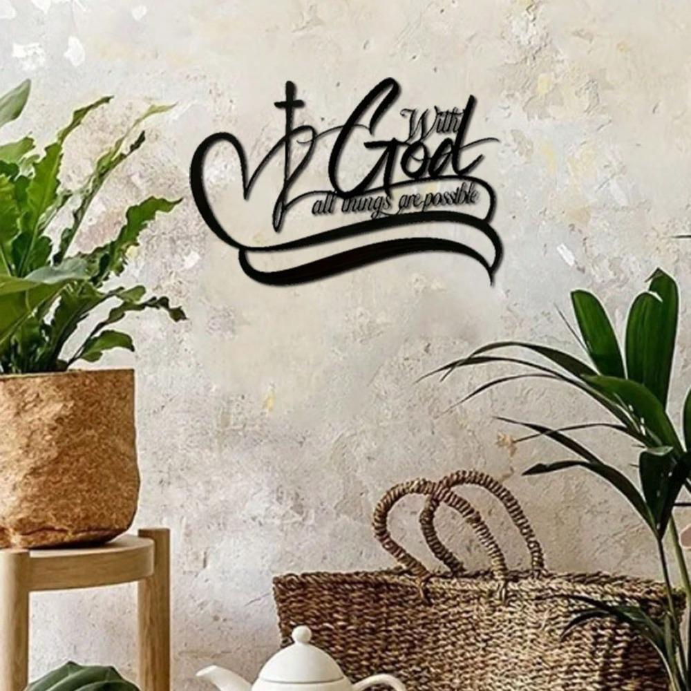 Inspirational Metal Wall Art "With God Everything Is Possible" - Classic Style Home And Office Decor