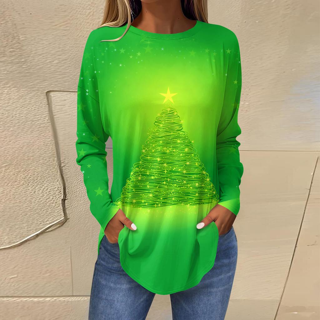 Dames Losse Comfortabele Casual Mode V-Hals Kerstprint Lange Mouw Hoodie