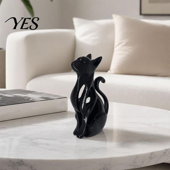 Hollow Cat Decoration 3D Printed Figurine, Modern Black White Kitten Statue, Shape Figurine Artistic Animal Sculpture Desk Decoration, Gift for Lovers