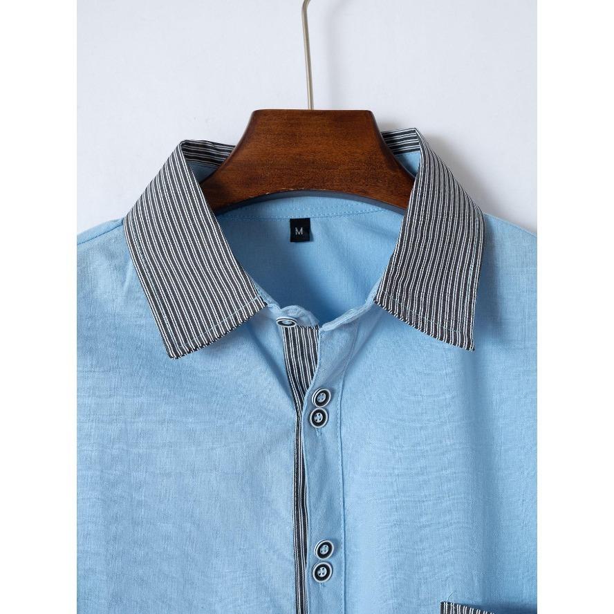 Men's  Summer Fashion Striped Slim Fit Double-Button Business Casual Short-Sleeve Shirt
