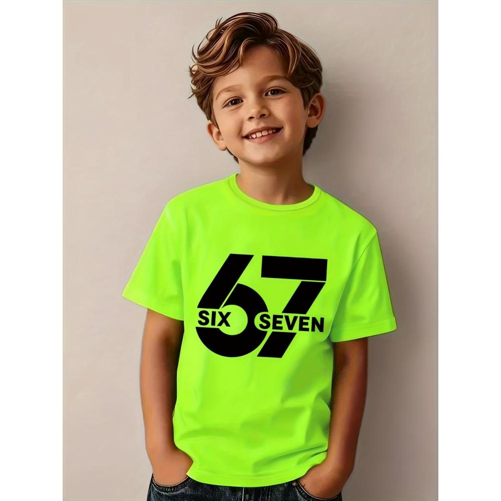 Fashion 67 Number Print Kids T-Shirt Gradient 3D Digital Short Sleeve Boys Tees Top Summer Casual Sports Everyday Girl Clothing