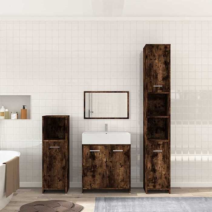 VidaXL Bathroom Furniture Set 4 Pcs Smoked Oak Wood 3154403