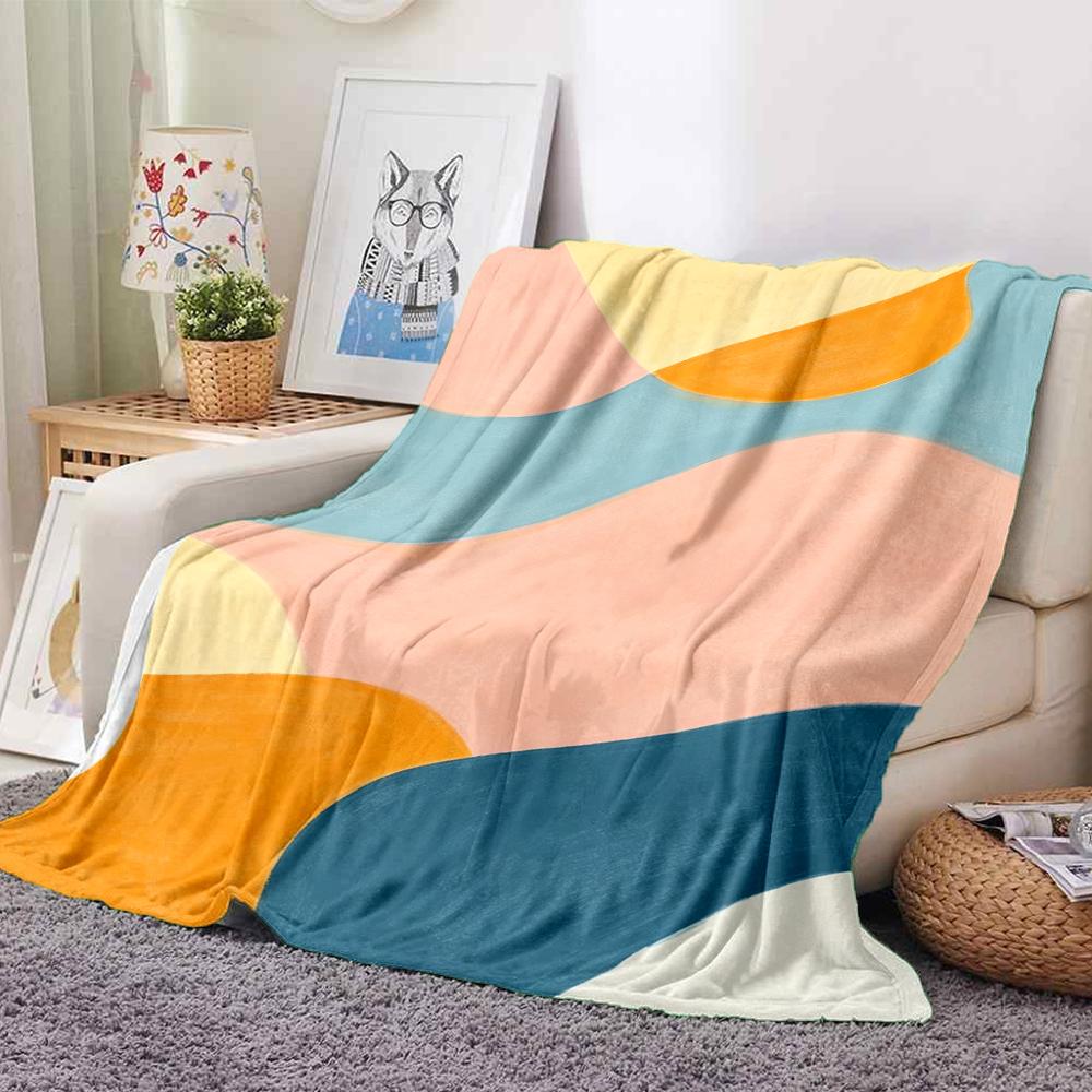 1Pc Abstract Colorful Shapes Blanket Soft And Comfortable Casual Warm Camping Travel Christmas Halloween Xmas Gift M92816