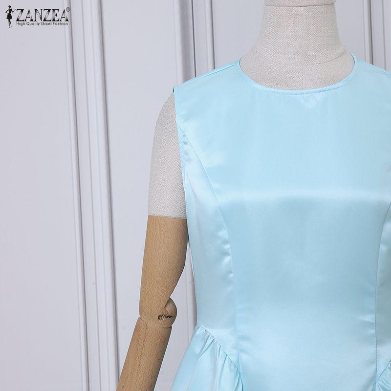 ZANZEA Women Elegant Casual Round Neck Sleeveless Dress