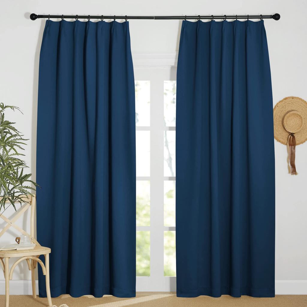 NICETOWN Blackout Solid Room Perfect for New Light 100cm Wide x 200cm Set of Dark Blue Curtains, Color, Privacy, Divider, Thick, Washable, Insulated,