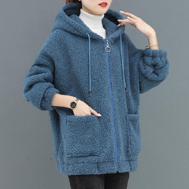 Hettegenser i seks farger for kvinner i teddyfleece: Koreansk stil, Pluss-størrelse, Tykk høst/vinter cardigan
