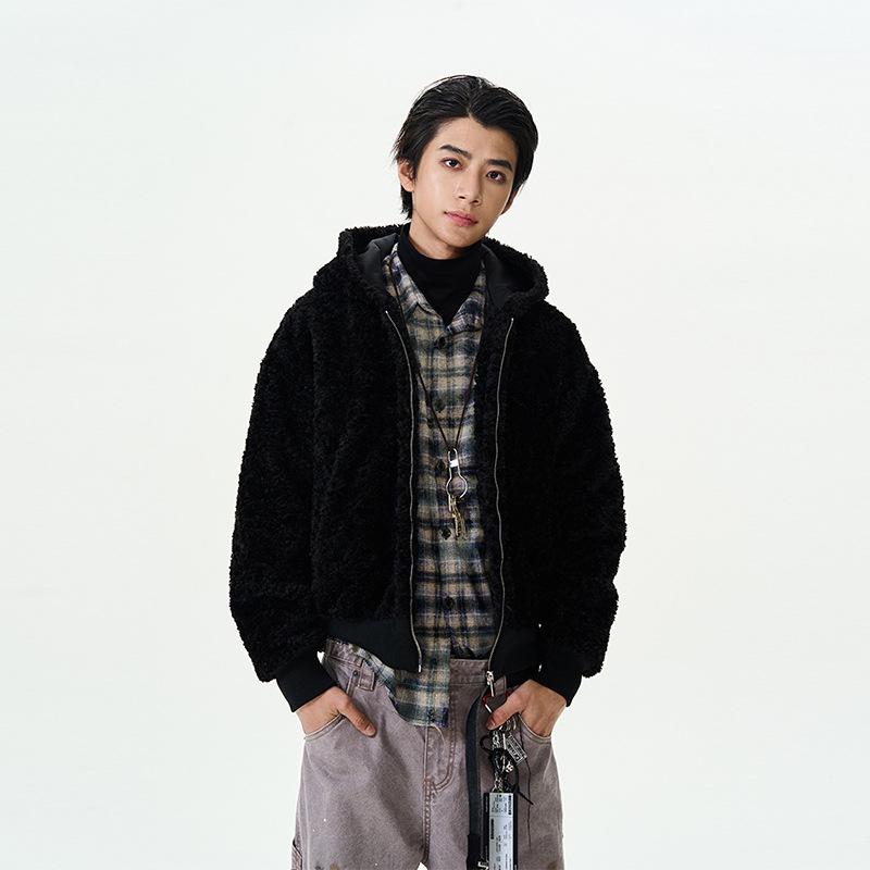 Мужская ретро-куртка из пушистой овчины - Модный зимний стиль XL чёрный