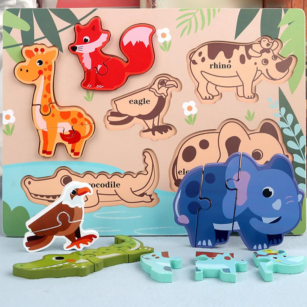 Wooden Puzzle Educational Cognitive Animal Jigsaw Board for Children Toddler