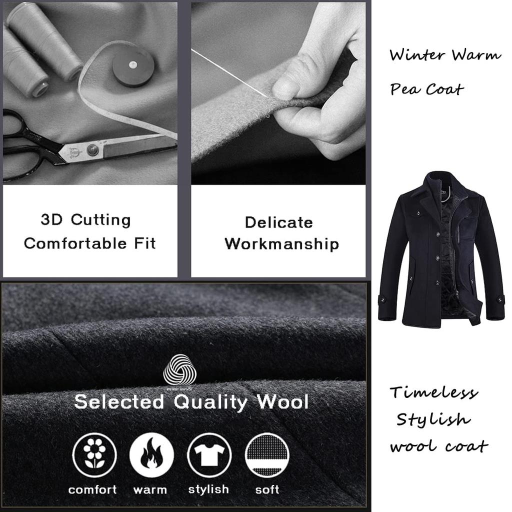 APTRO Winter Military Wool with Quilted Stylish US Blue Men's Peacoat/Windbreaker Lining, Warm, Single-Breasted, Jacket, Size X-Large, Color
