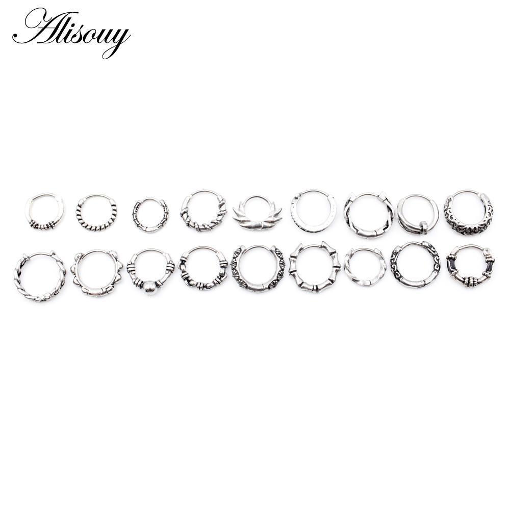 Alisouy 1 Stück Punk Gothic Twist Blatt Knochen Edelstahl Einfache Runde Kreis Creolen Rock Roll Herren Frauen Hip Hop Schmuck