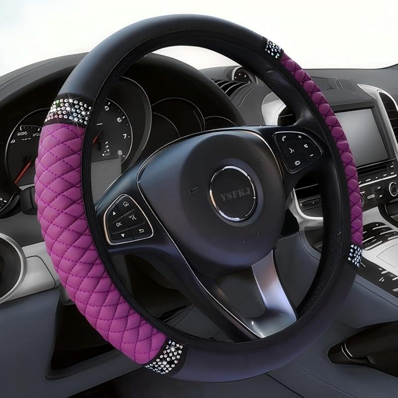 Soft Leather Car Steering Wheel Cover, Universal 15 Inch Colorful Rhinestones Anti-Slip Elastic Steering Wheel Covers For Most Cars, Sparkly Crystal