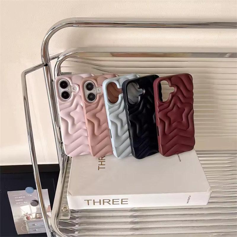 3D Luxury Matte Star Phone Case For iPhone 16 15 14 13 Pro Max Plus With Camera Bumper Solid Candy Color Skin Feel Back Cover