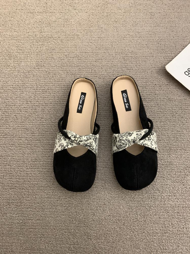 2025 Summer New Late Evening Breeze Gentle Heeless Lazy with Skirt French Bag Head Half Slippers Women's Summer Wear