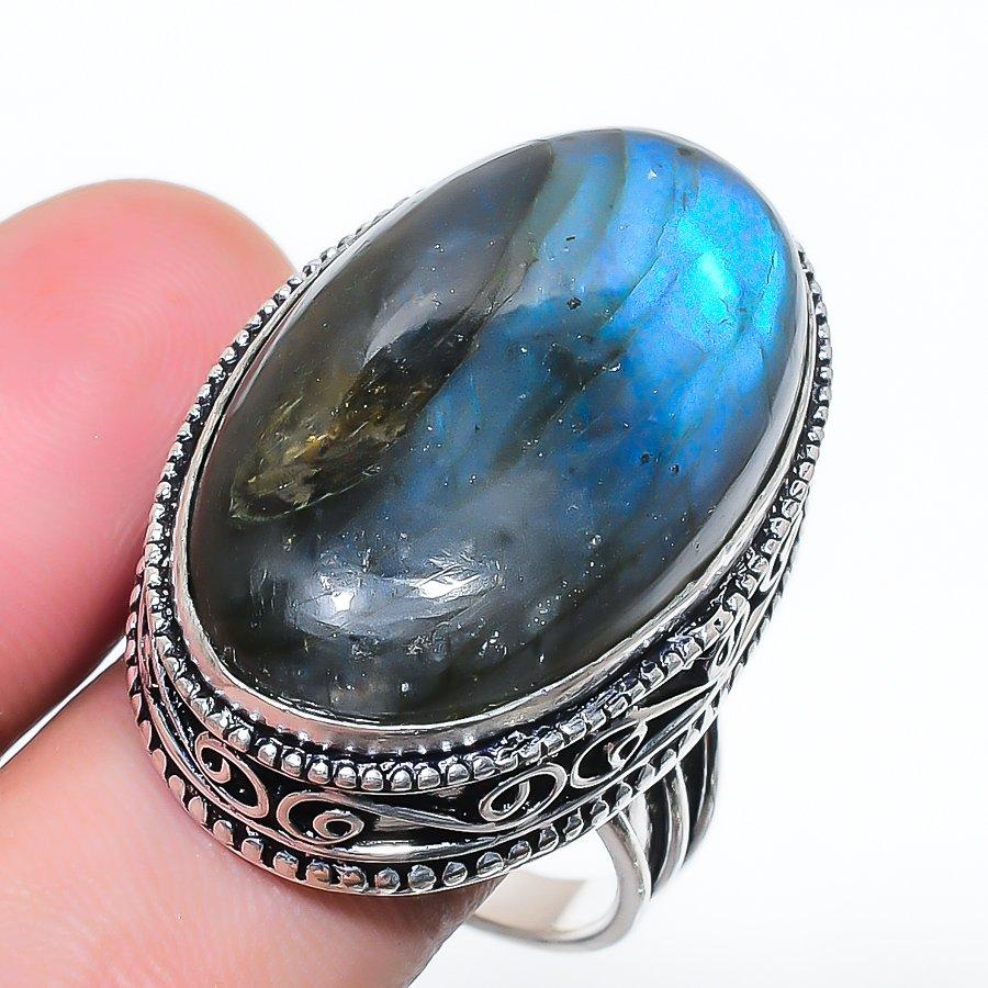 Natural Labradorite Gemstone 925 Sterling Silver Jewelry Ring Size 9.5 AR-17098