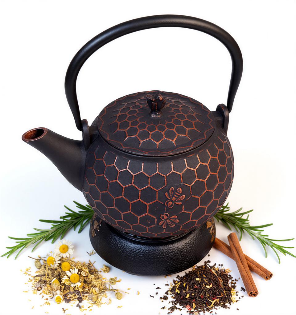 CAST IRON KETTLE 1.8L TEA INFuser + Warmer + Fork