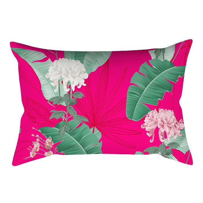 Home Flower and Green Plant Rectangular Waist Pillowcase, Peach Skin Velvet Digital Printed Throw Pillow, Office Waist Cushion Cover