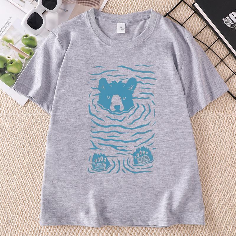 Summer Bear Graphic Tee Unisex Causal Short Sleeve Round Neck Printed Tshirt Unisex Round Neck T Shirts Clothes