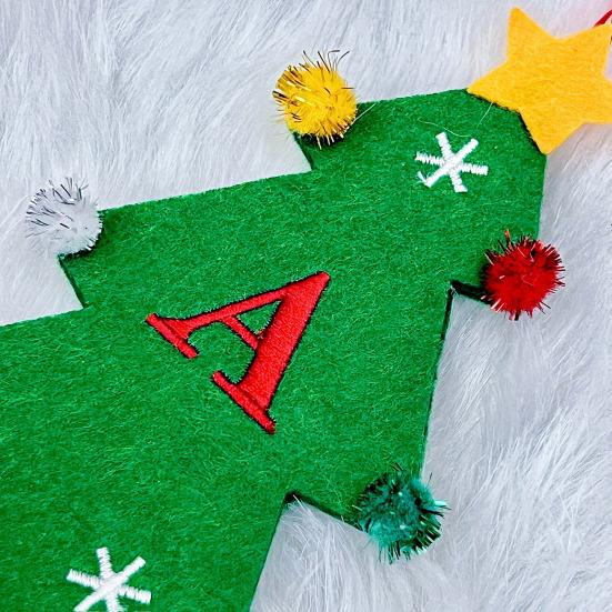 Christmas Tree Pendant Ornament with Lanyard 26 Letter Design Felt Fabric Holiday Xmas Tree Hanging Decoration