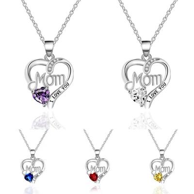 Herzgravierte Diamant-Anhänger-Halskette - Ich liebe dich Mama Muttertagsgeschenk