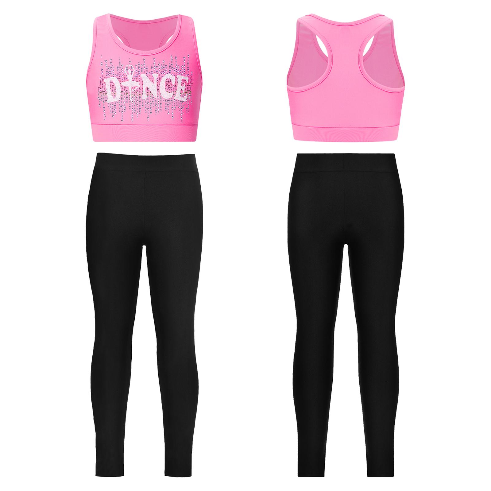 

Діти, дівчата, топи без рукавів і легінси, гімнастика, танці, спорт, 2 шт. 13-14 Years рожевий