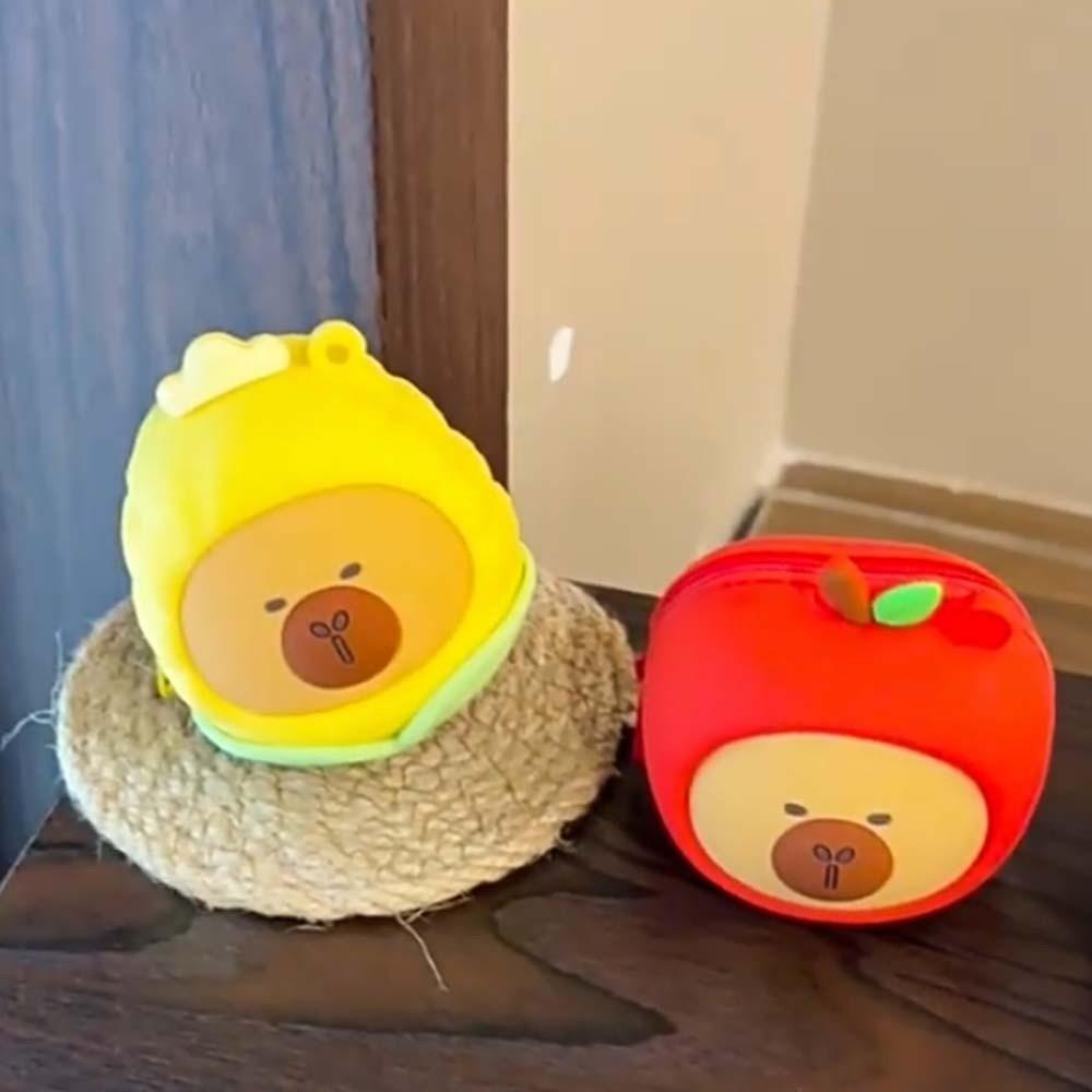 Creative Hanging Rope Storage Bag Cartoon Round Silicone Coin Purse Keychain Earphone Bag  Daily