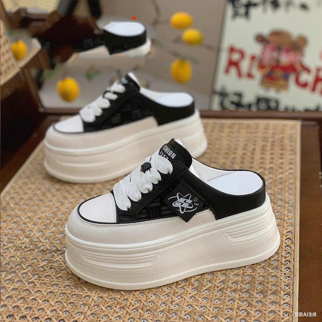 Thick-soled slippers for women and small people gain 8cm height, muffin bag head, thin wedge heel autumn slippers